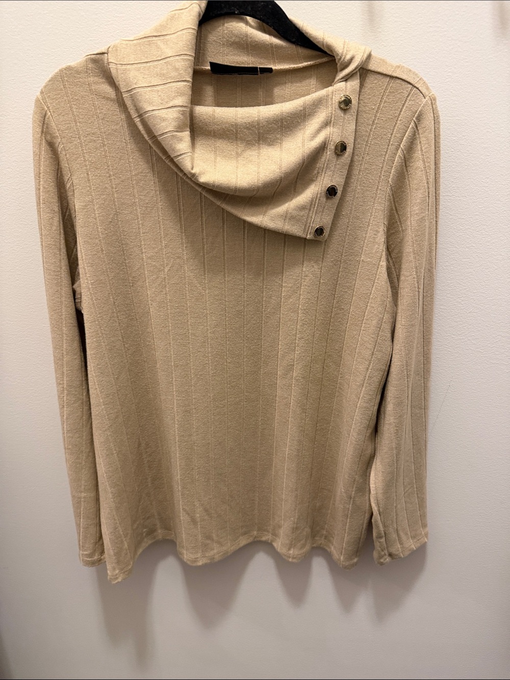 Rafaella Ribbed Button-Accent Cowl Neck Sweater - Cream